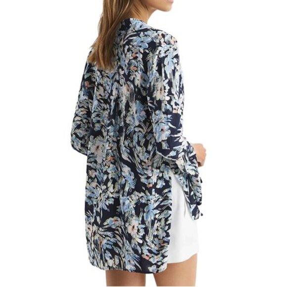 REISS Laura Floral Print Split Sleeve Blouse Blue Green Multicolor Size 8 - Picture 2 of 9